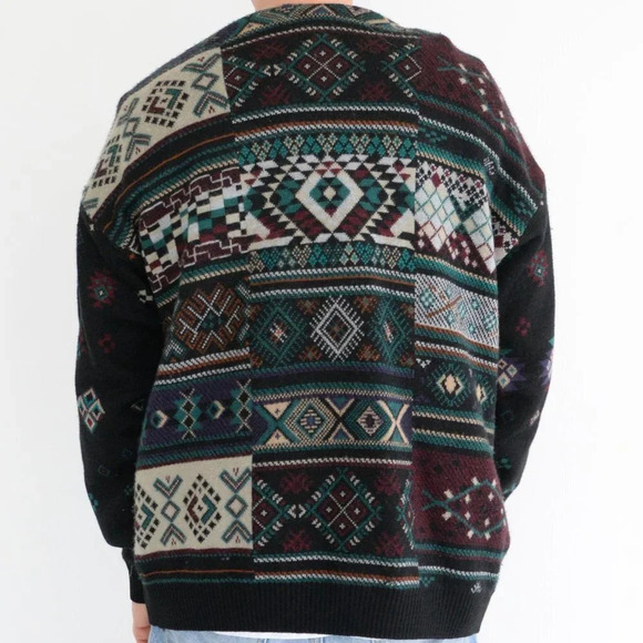 VTG  Tosani Black Purple Teal Geometric Shapes made in Canada Button Up Cardigan - Picture 3 of 13